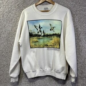 Vintage Marathon Apparel Sweatshirt Mens Large White Ducks Unlimited Fleece 90s
